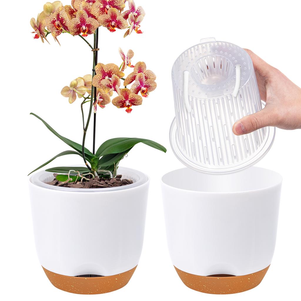 2PCS Orchid Pots with Holes for Repotting Flower Pot Plastic Orchid Pot Inner Orchid Planter Self Watering Plant Pot with Inje