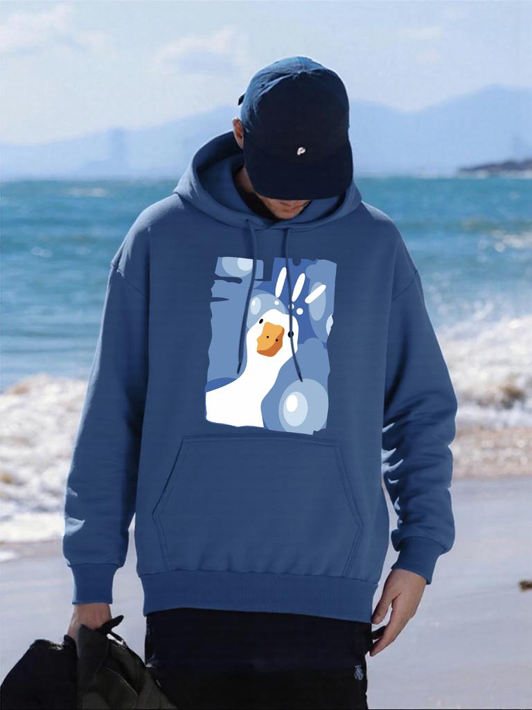 Surprised Goose Printing Mens Hoody Comfortable Pocket Hoodies Autumn All-Match Streetwear Fleece Oversized Man Clothing