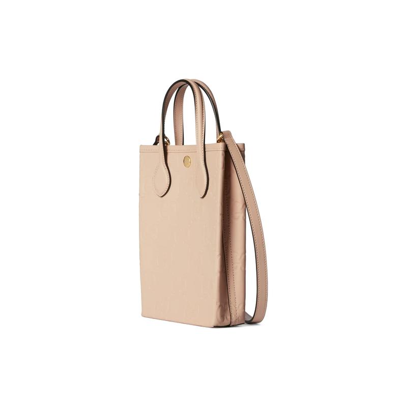 Gucci Distressed removable shoulder strap snap placket leather shoulder crossbody handbag super mini women's light beige