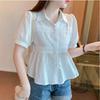 Women's Shirt Bubble Short Sleeved Shirt Shoulder T-shirt Summer Chic Shirt French Short Top