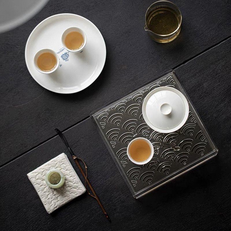 Acrylic Transparent Small Tea Tray Household Tea Bearing Belt Cover Dry Brewing Table Tea Tray Kung Fu Teaware Tool Accessories