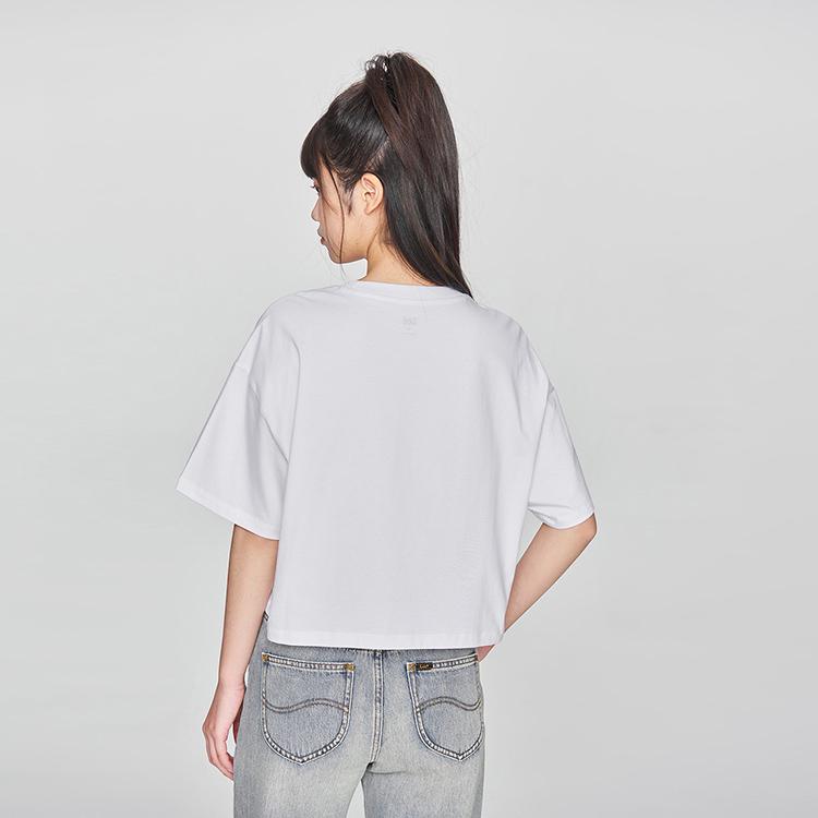 Loose Fit Round Neck Logo Print Short Casual Short Sleeve T-Shirt Women Tops LWT0102823RT00FK14000