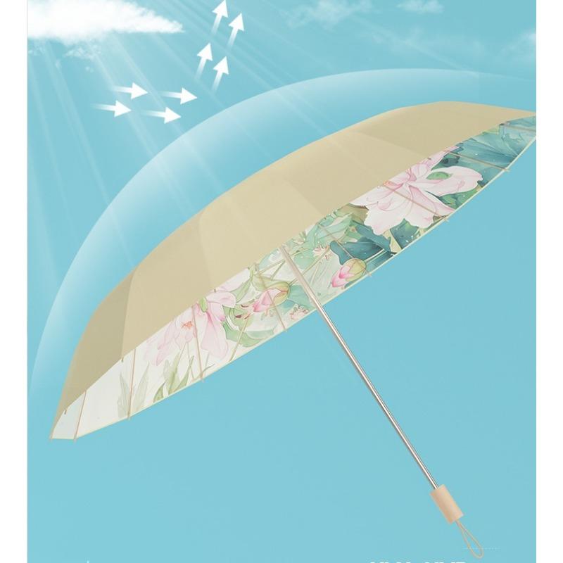 Three Fold Manual Sun Umbrella 16 Ribs Umbrella Elegant Design Wooden Handle Parasol Umbrellas Retro Rain and Sun Umbrella