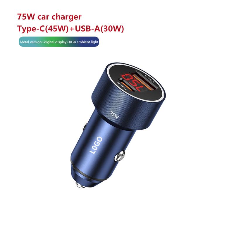 

75W Usb C General Car Charger Quick Charge 4.0 Pd3.0 Scp Fast Car Digital Display Phone Charger