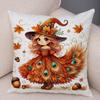 Cartoon Autumn Maple Leaves Girl Cushion Cover Print Cute Children Pillowcase Decor Pillow Case For Sofa Home