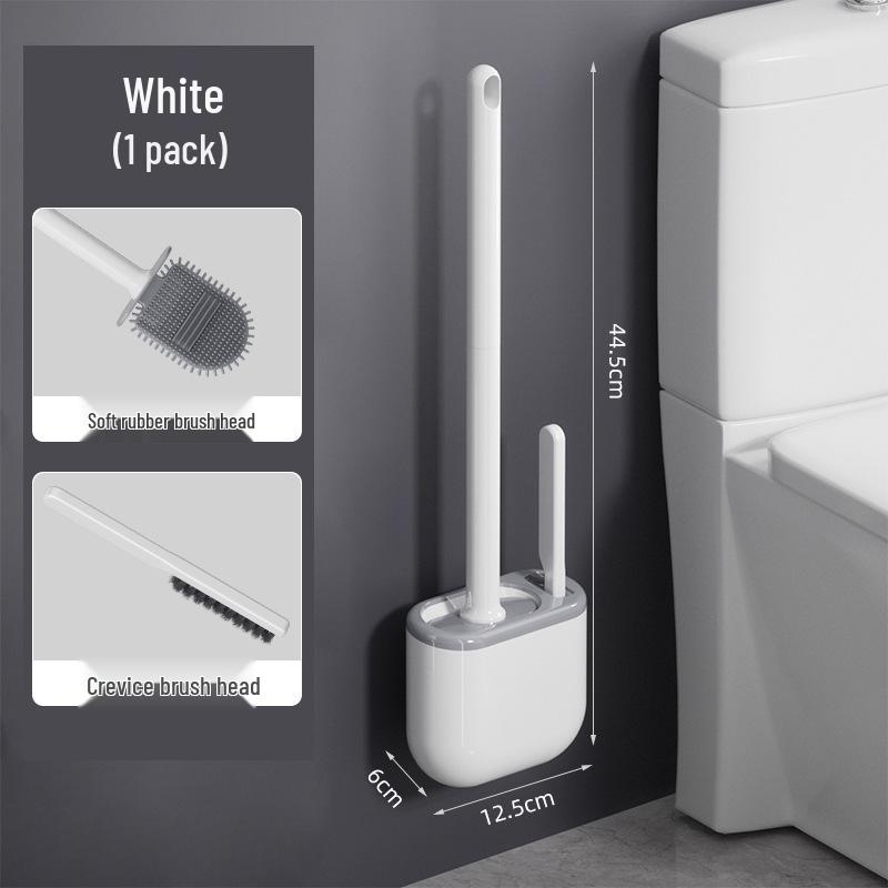 Wall-Mounted Silicone Toilet Brush Set with Long Handle and Base for Bathroom Cleaning