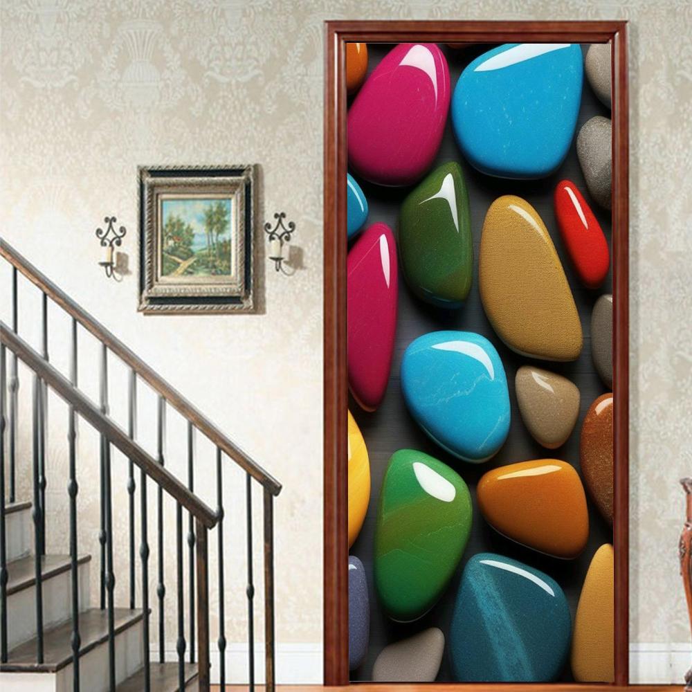 1 Stück Kieselsteinlandschaft Veranda Vinyl Türsticker für Schlafzimmer Heimdeko Selbstklebend Abnehmbares Wandtattoo Türrenovierung Wasserdichtes Poster