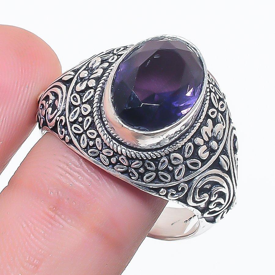 Natural Amethyst Gemstone 925 Sterling Silver Jewelry Ring Size 10.5 F1i88