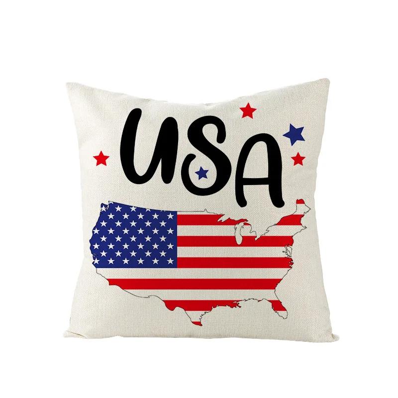 4th of July  Independence Day Decorations Cushion Cover American Flag Throw Pillow Cover Home Decorative Linen Pillow Case 45*45