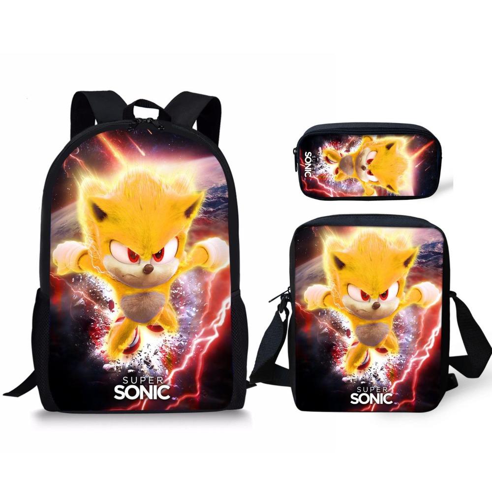 Sonic Elementary School Student Backpack 3-Piece Set Anime Cartoon Backpack Shoulder Bag Pen Bag