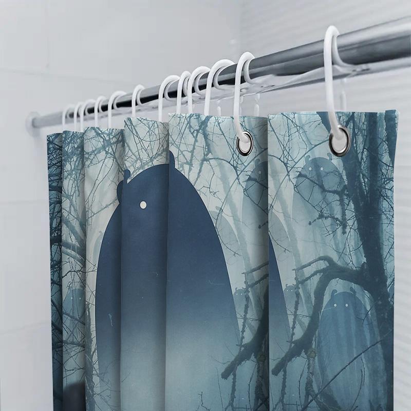 Spooky Forest Shower Curtain Gothic Halloween Backdrop Dark Woodland Landscape Tapestry Washroom Decor Vintage Horror Room Divid