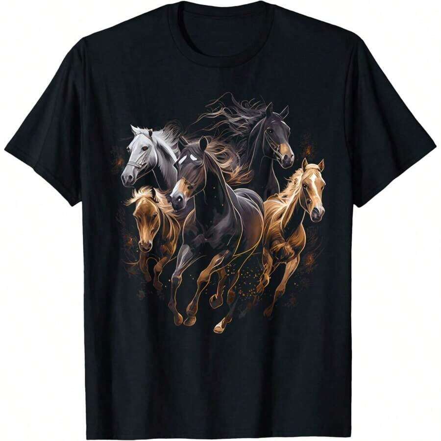 Horses Collage Horse Lover Graphic For Unisex Boys T-Shirt Clothing, Unisex s Printed T-Shirt 220g, 100 L