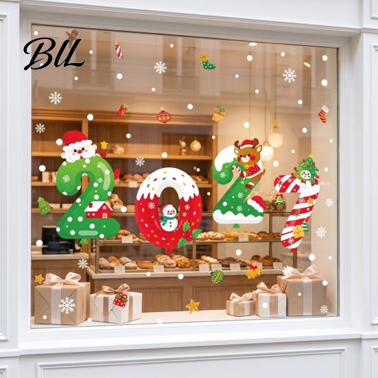 Winter Wonderland Decorations 4 Sheets 2027 Christmas New Year Window Clings, Double Sided Static Sticker with DIY Festive Art Santa Reindeer
