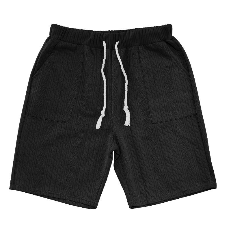 Mens Solid Color Jacquard Straight Casual Breathable Sports Beach Knee Length Shorts