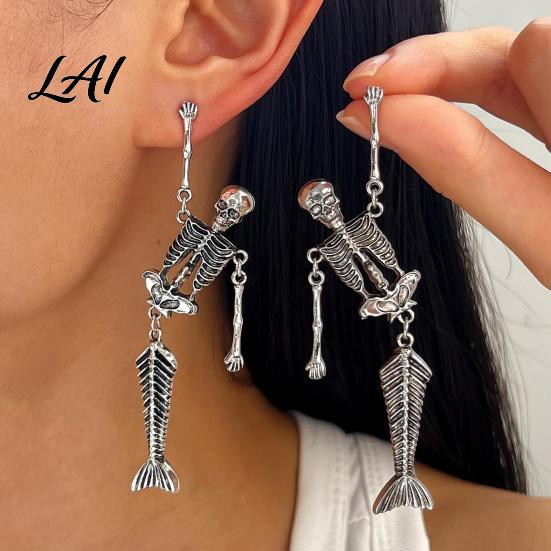 Gift for Halloween Lovers 1 Pair Gothic Skeleton Earrings Women Spooky Articulated Skull Niche Personalized Jewelry Dangle Jewelry Punk Party