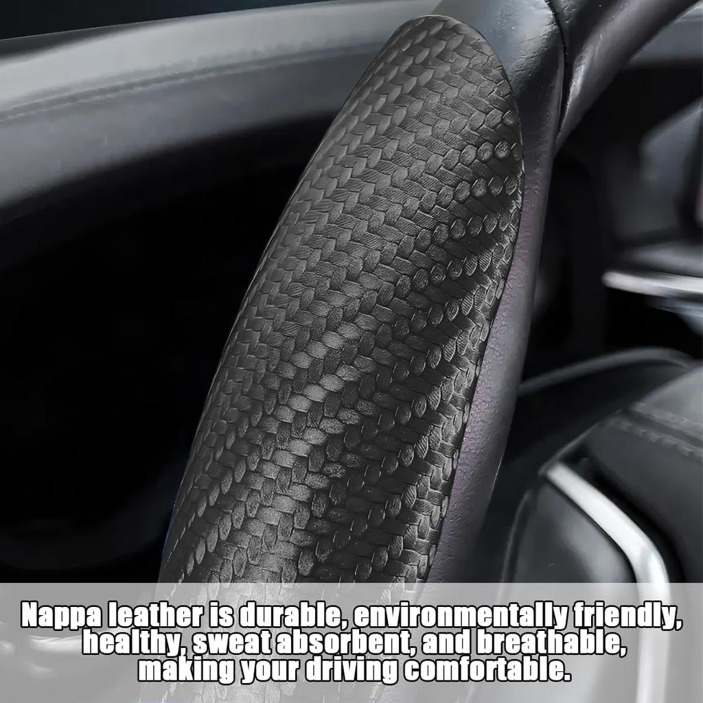 Mandark 3PCS Carbon Fiber Car Steering Wheel Cover, Anti-Skid Leather Vehicle Segmented Steer Wheel Protector, Auto Interior Protection Guard