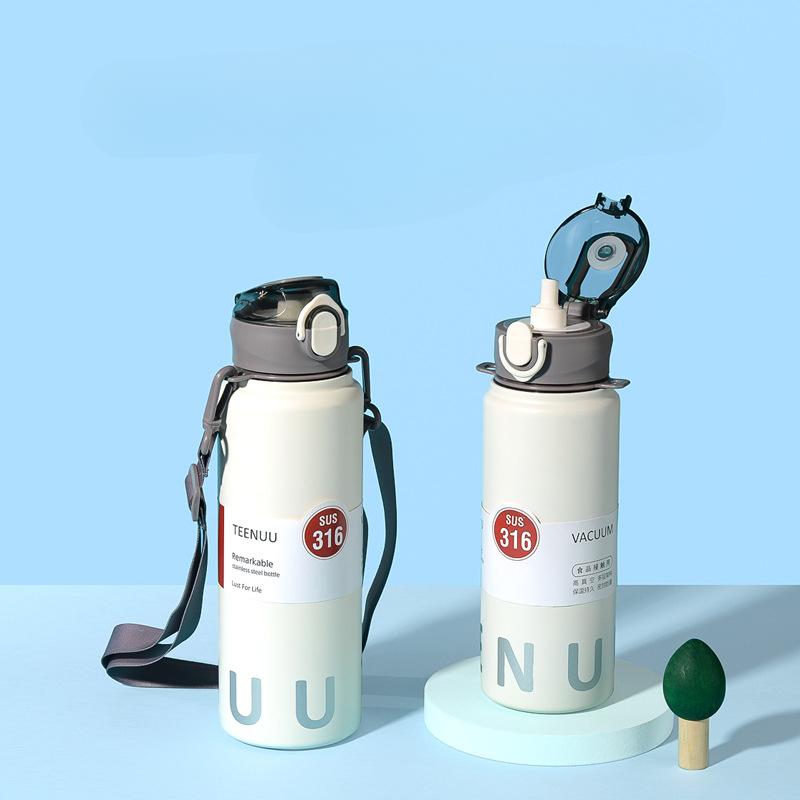 Vacuum Cup Student Only Water Cup 316 Stainless Steel Roomy Mens and Womens Messenger Lightweight Straw Active Kettle