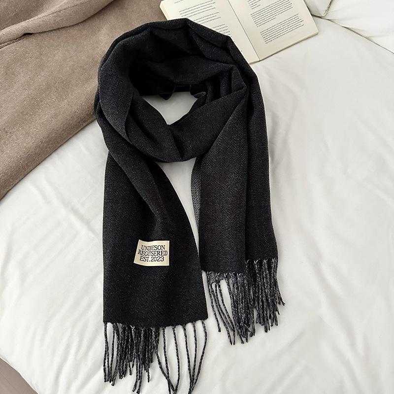 

Осенне-зимние шарфы женские имитация кашемира однотонный высококлассный универсальный утолщенный удлиненный теплый шарф-шаль с бахромой