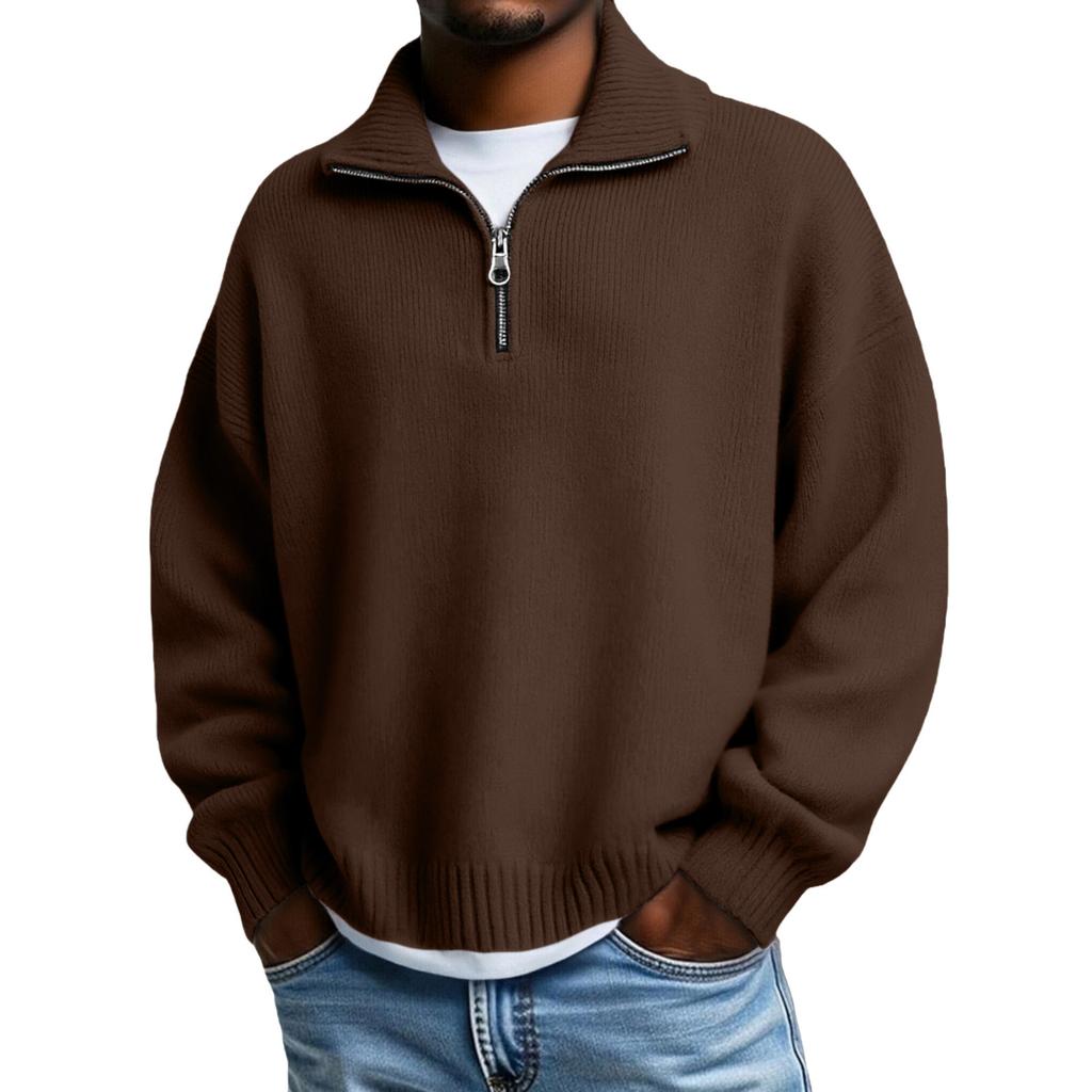 Men's Big Size Knitting Zipper Keep Warm Base Layer Shirt Sweater