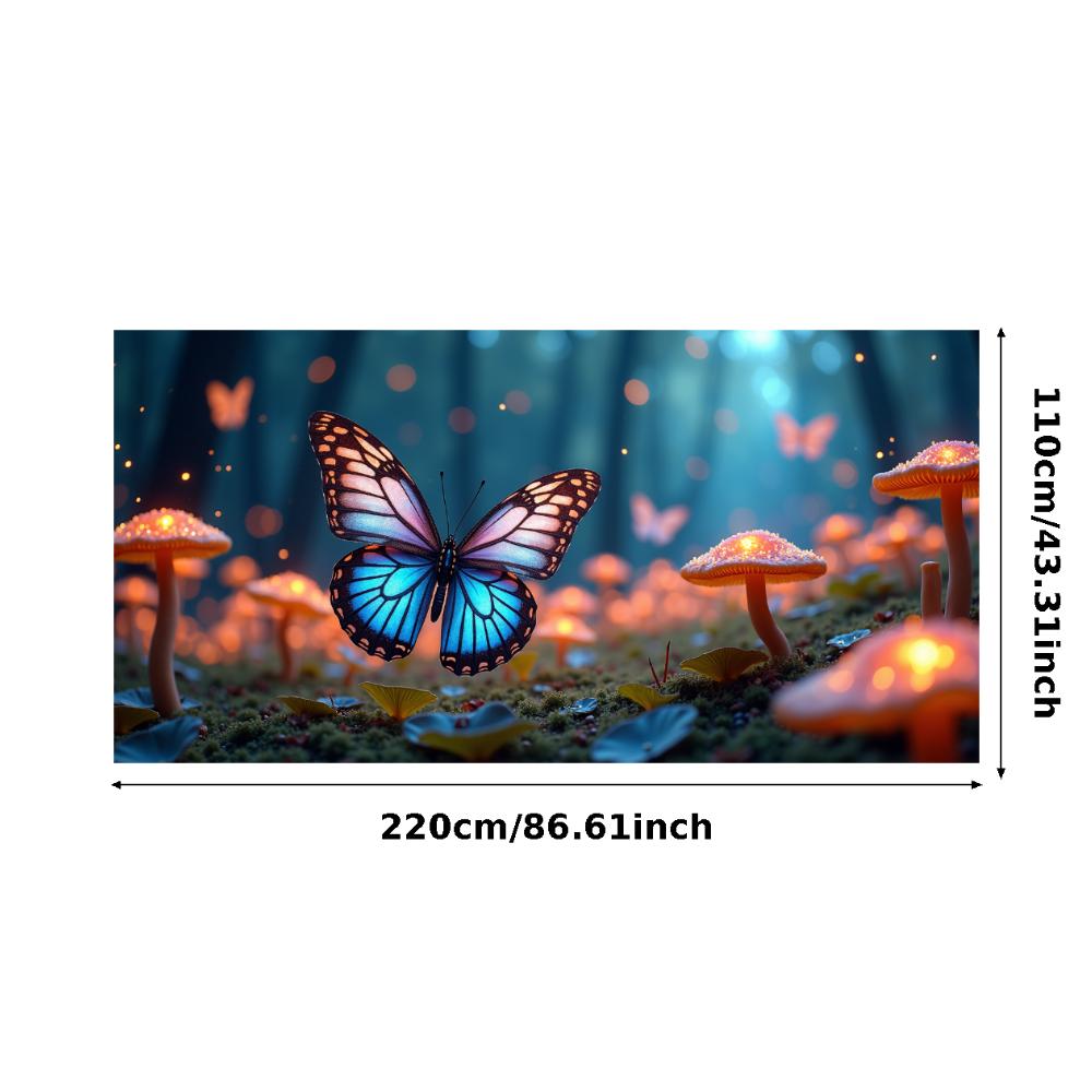 Blue Butterfly Forest Theme Banner Enchanted Nature Magical Glow Backdrop Garden Decoration Party Photography Background Props