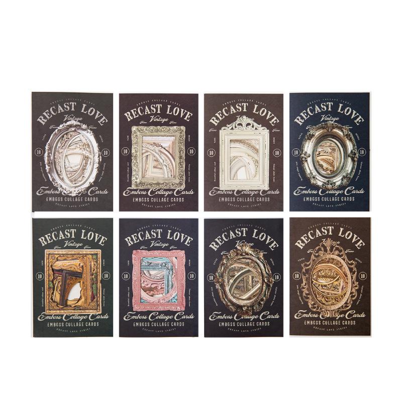 Retro Embossed Collage Card: Re-forged Love Series - Romantic Floral Frame Background, 8 Styles