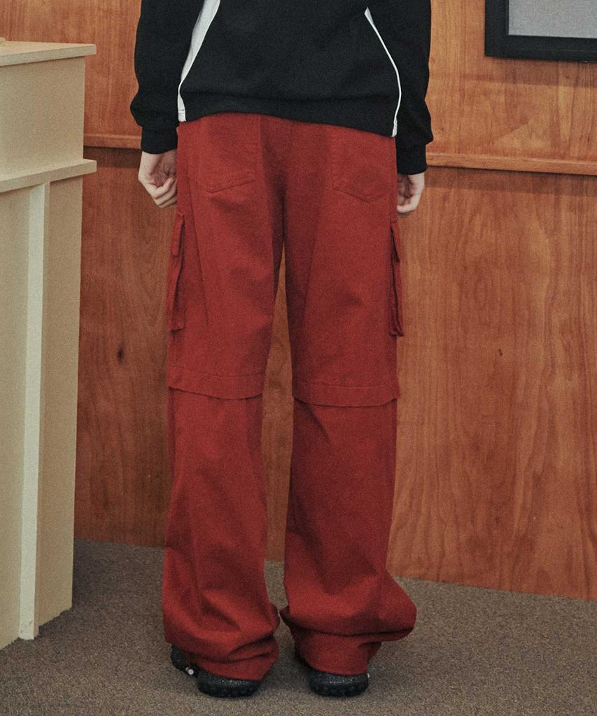 SOME PLACE Incision Pocket Pique Wide Cargo Pants [Red]