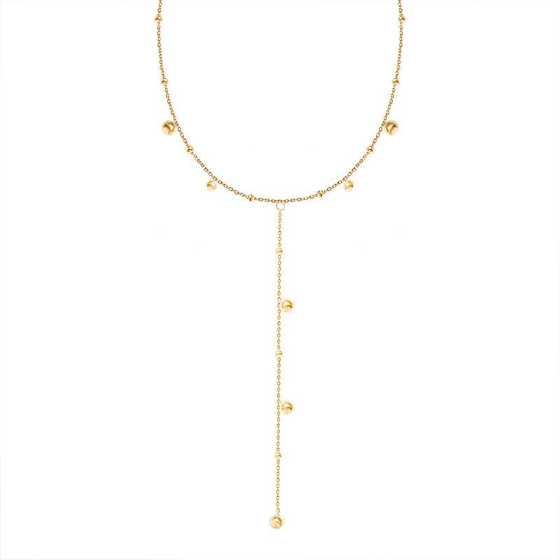 Trendy Women's Titanium Steel Tassel Necklace with Round Beads - Versatile Clavicle Chain Jewelry