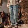 Amerikanische gewaschene Retro-blaue bestickte Jeans Herren gerade locker weit geschnittene trendige lässige Hose verlängert Frühling und Sommer