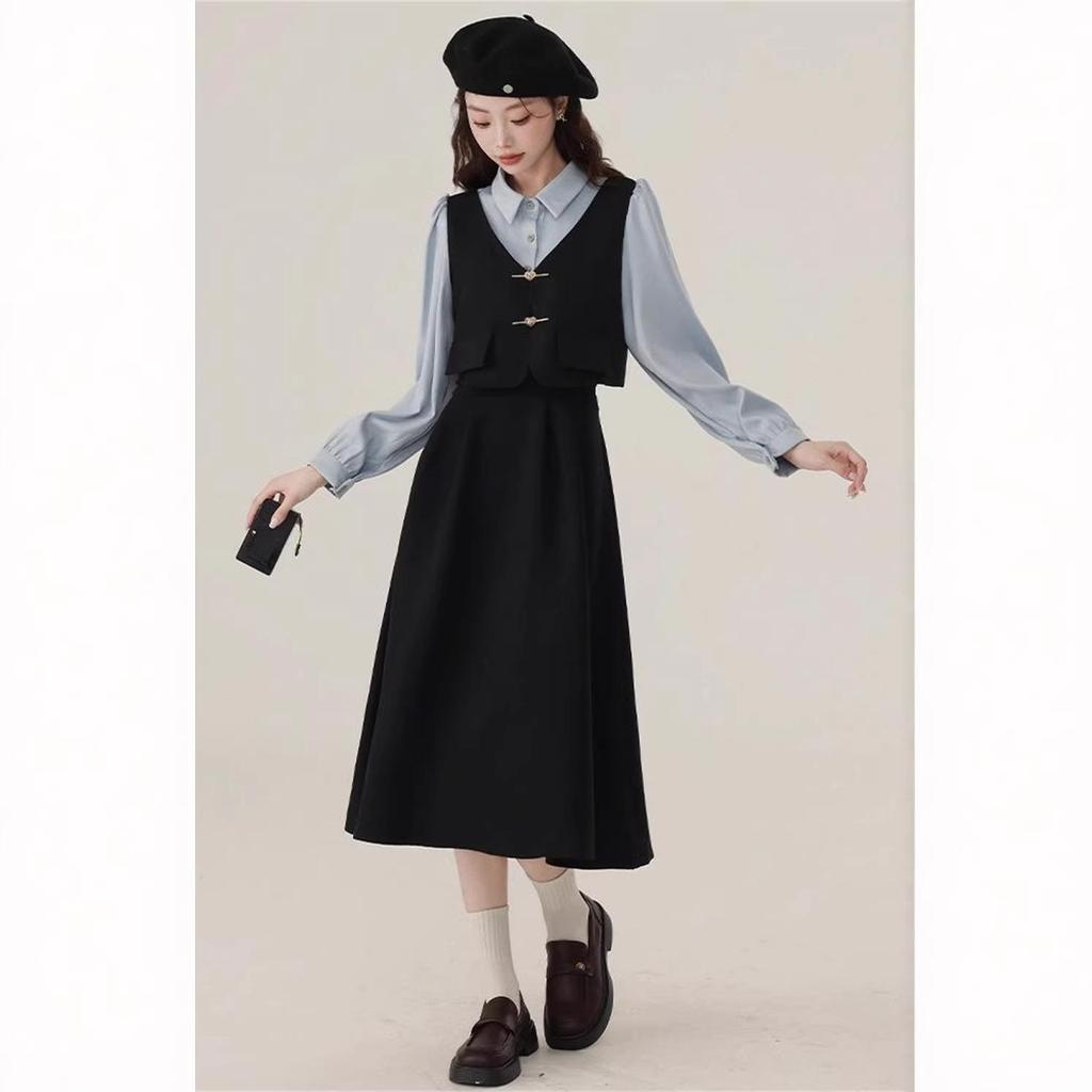 Plus Size Spring Polo Short-Sleeve Cinched Waist Two-Piece Dress Skirt for Women