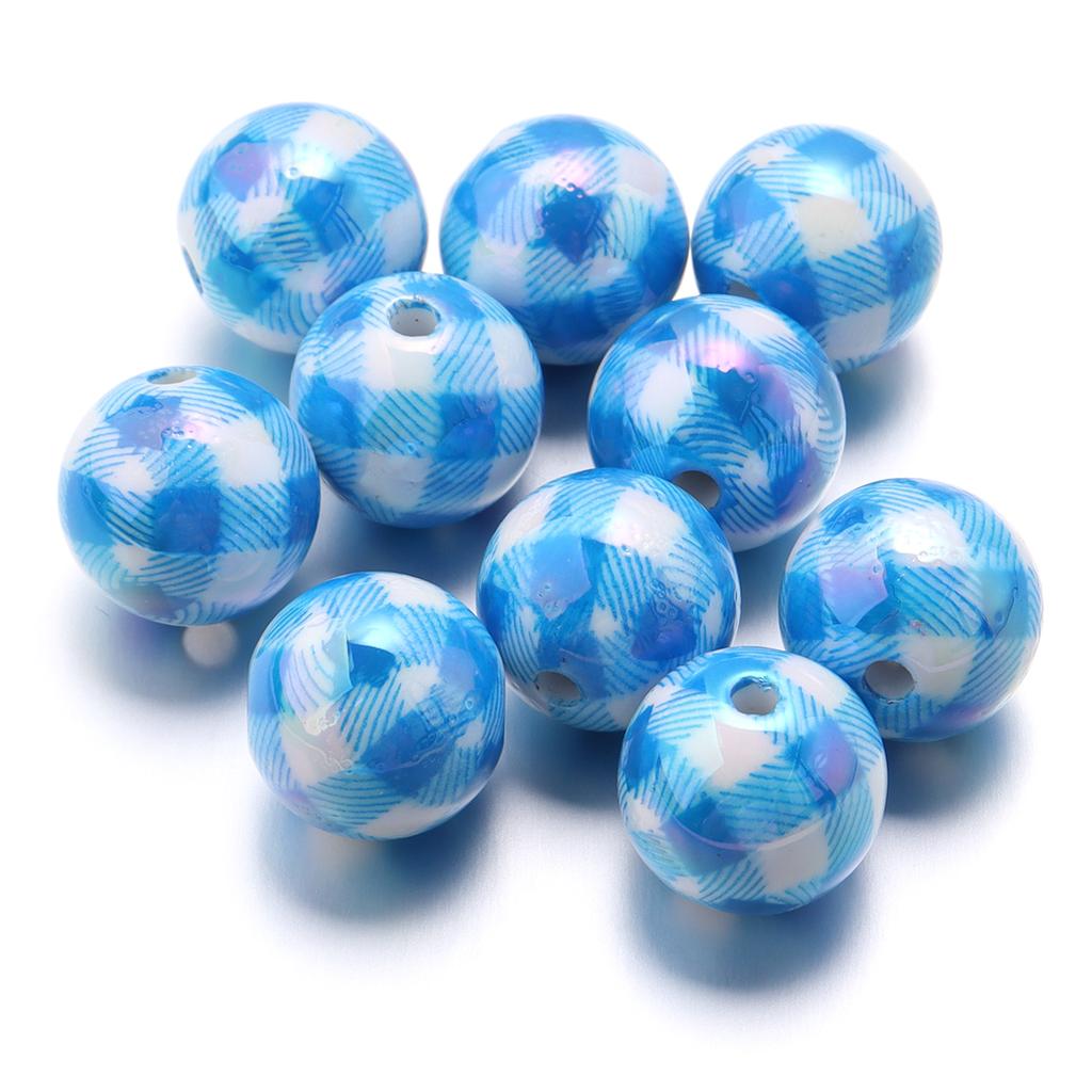 10pcs/lot 16mm UV Color Plaid Acrylic Beads Round Spacer Loose Beads For Jewelry Making DIY Earring Bracelet Crafts Accessories