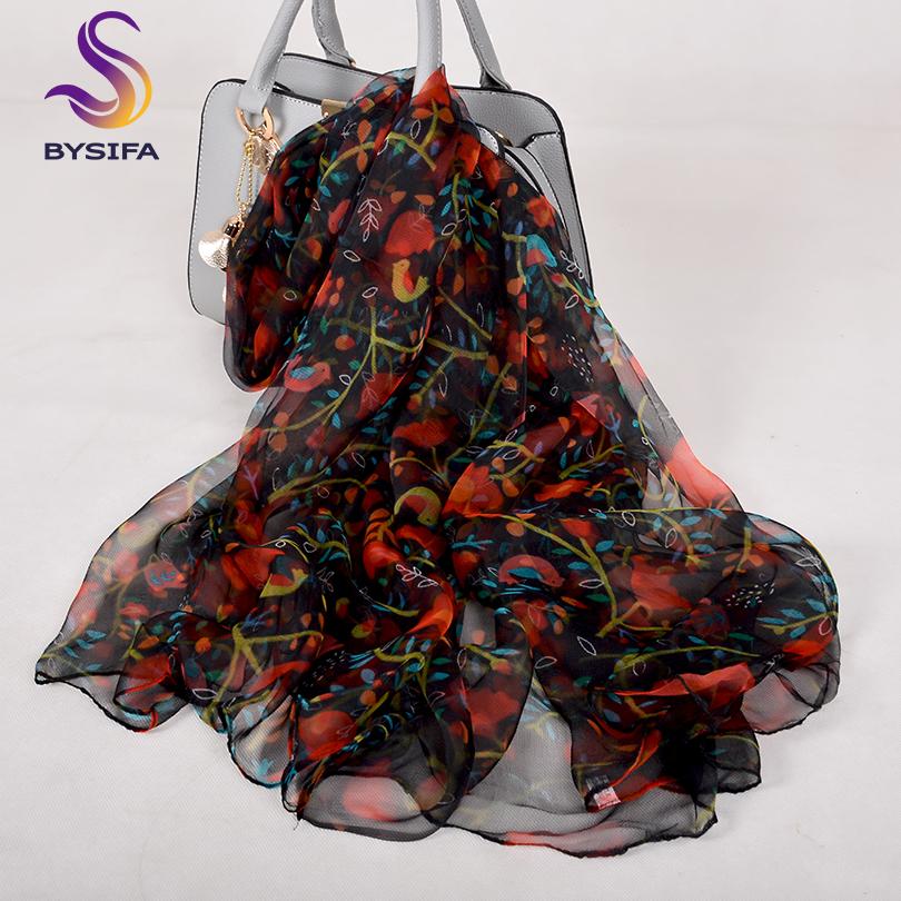 [BYSIFA] Ladies's Silk Scarf New Luxury Brand Blue Pink Long Scarves Elegant Pure Silk Neck Scarf Beach Shawls Cover-ups Foulard