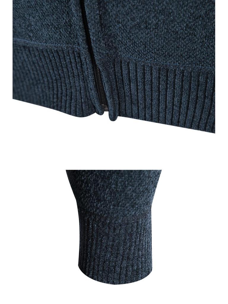 Men's Plus Size Thickened Velvet Zipper Cardigan Sweater - Youth Casual Stand Collar Pullover for Autumn and Winter