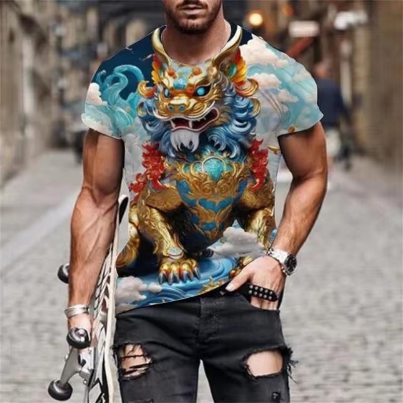 Dragon Totem 3d Printed Summer Men's T-Shirt Short Sleeve Fashion Street Casual Creative Personality Tough Guy Style Clothing