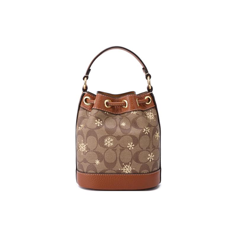 Coach Handbag Dempsey 15 Classic Old Flower All-over Snowflake Print Drawstring Closure Spelled Cow Leather Bucket Bag Hand-held Shoulder Crossbody