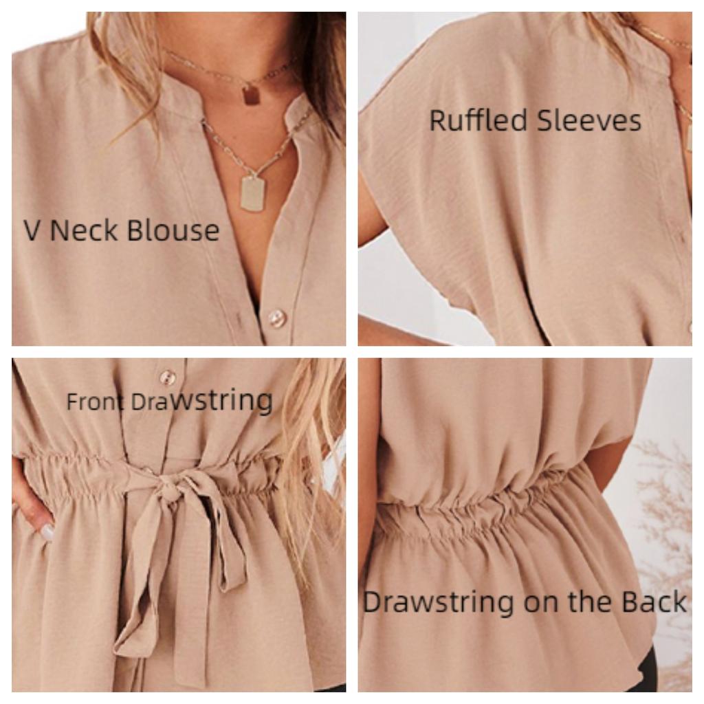 Womens Button Down Blouses Casual Peplum Summer Tops Dressy Chiffon Work Blouse
