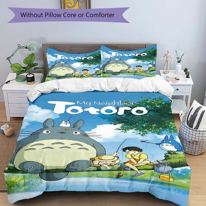 Neighbor Totoro Adventure Print 3Pcs Bedding Setduvet Cover With 2 Bedropillowcase Home Birthday Gift