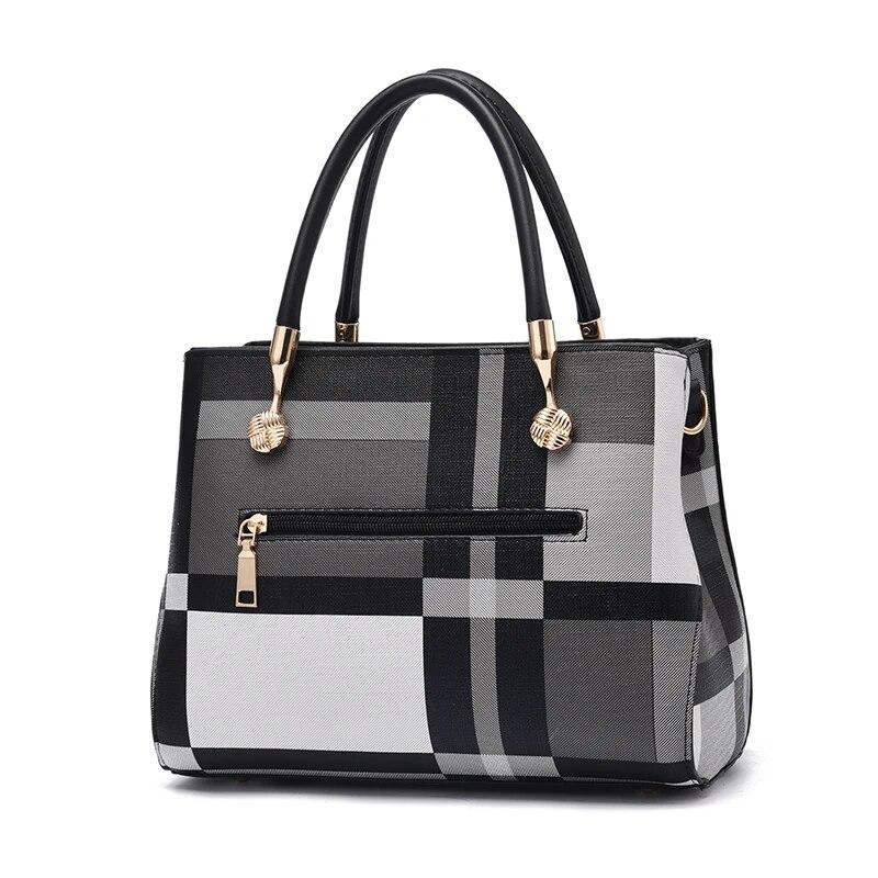 Classic Checkered Pattern Shoulder Bag  Elegant Textured Bag  Large Capacity  Block Color