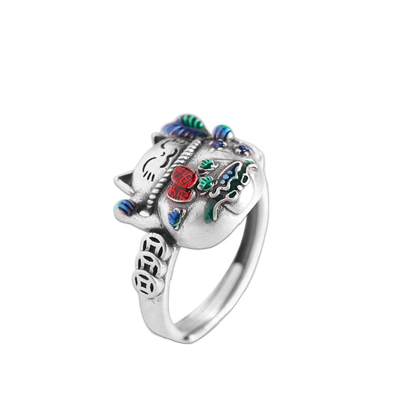 

Ретро кольцо с кошкой из серебра 925 пробы: Стильный эмалевый дизайн для женщин Adjustable