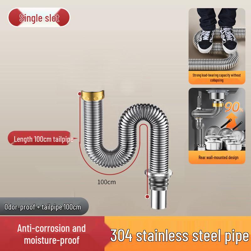Stainless Steel Anti-Odor Kitchen Sink Drain Pipe Accessories Set
