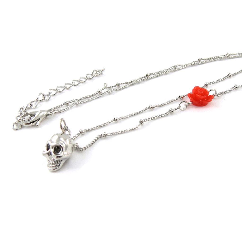 Les Trésors De Lily [J1125] - Silver Red 'Skull' Designer Necklace