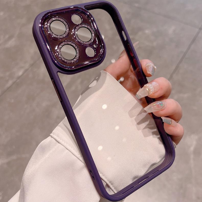 Luxury Armor Glitter Diamond Transparent Clear Hard Case for iPhone 15 14 Pro Max 13 12 11 Plating Camera Lens Protection Cover