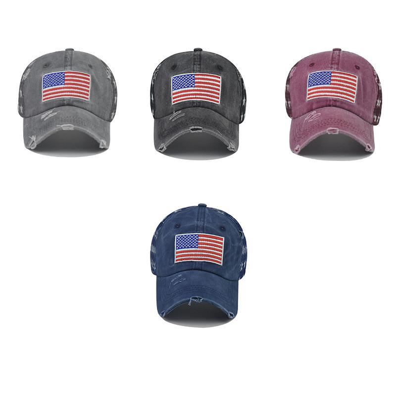 Cap Cotton Pure Washed Holes Five Pointed Star American Summer Flag