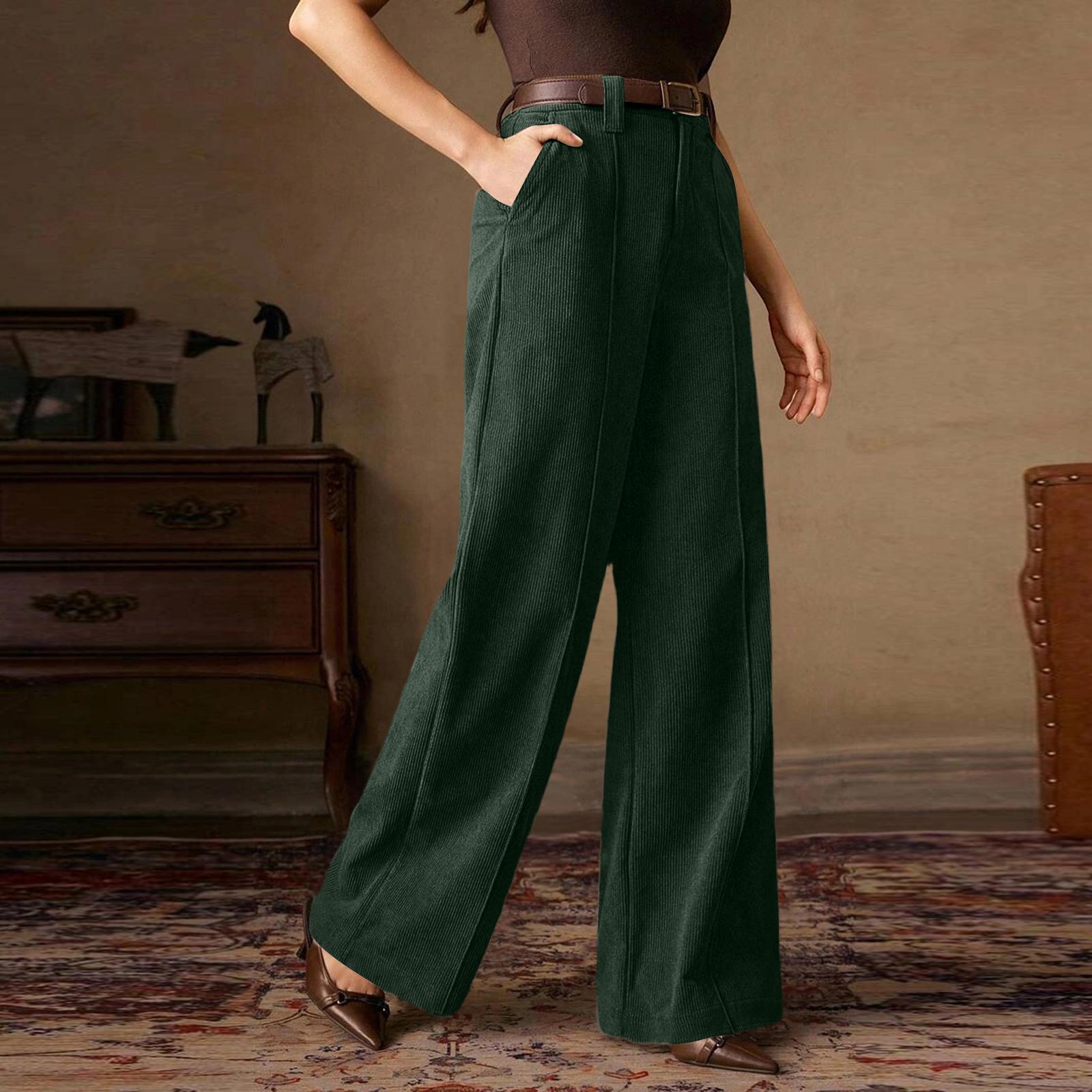 

Ladies Color Retro Corduroy Wide Leg Pants And High Waisted Pants XL