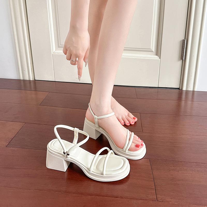 Beach Vacation Wind! Gentle Thick High-heeled Open-toed Sandals for Women In Summer Wear Low-heeled Soft-soled Two Wear Cool Slippers