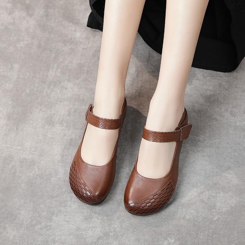 Spring new flat-soled mother shoes genuine leather casual women's shoes first-layer cow flat heel shallow mouth women's single shoes