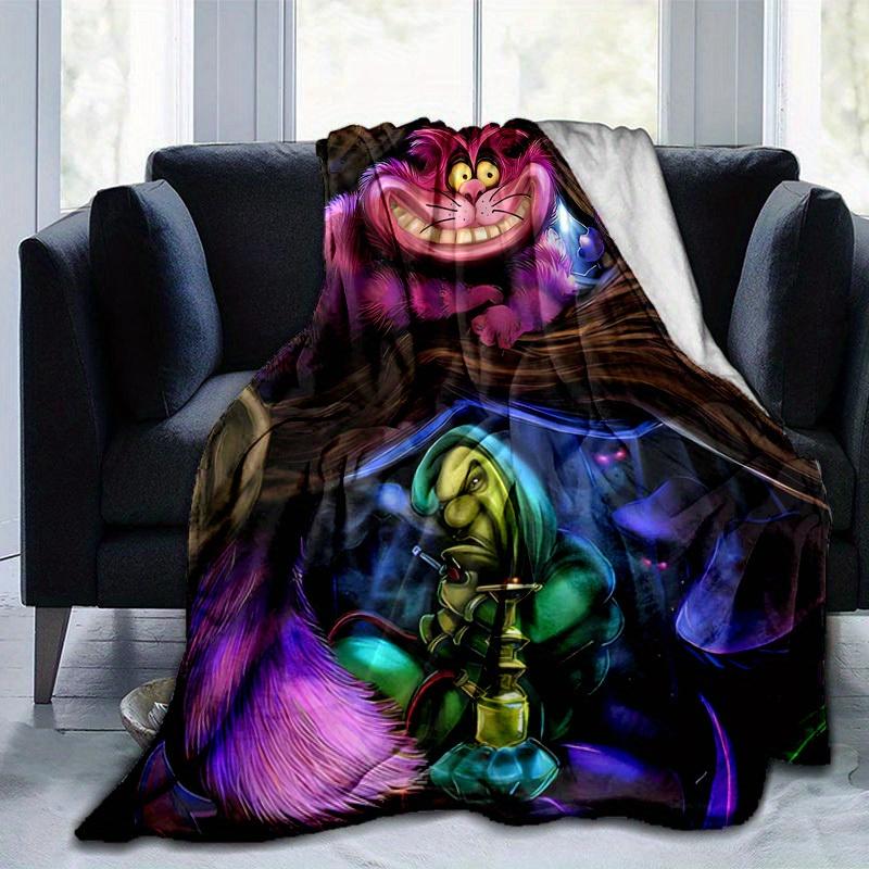 1PC Colorful Cheshire Cat Plush Blanket - Seasonal Decorative Throw for Home, Soft Flannel Throw Blanket - Versatile & Cozy for Bedroom, Liv