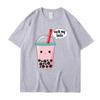 Cute Summer New Cotton Harajuku Unisexs Wounisex Top Fashion Short Sleeve Tshirt Cartoon Milk Tea Print Tops