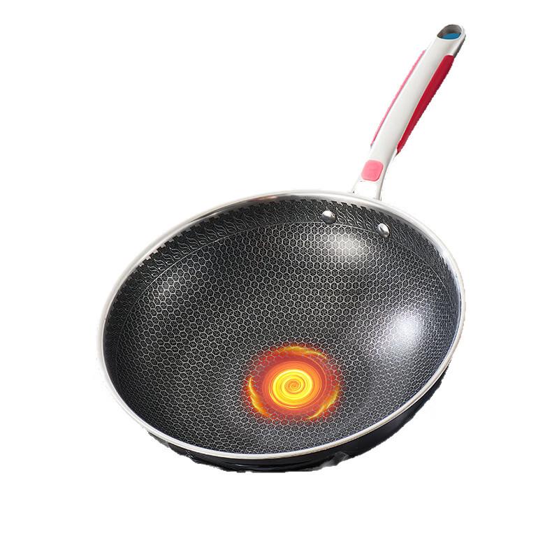 Zhi Shi 34cm 304 Stainless Steel Flat-Bottom Wok