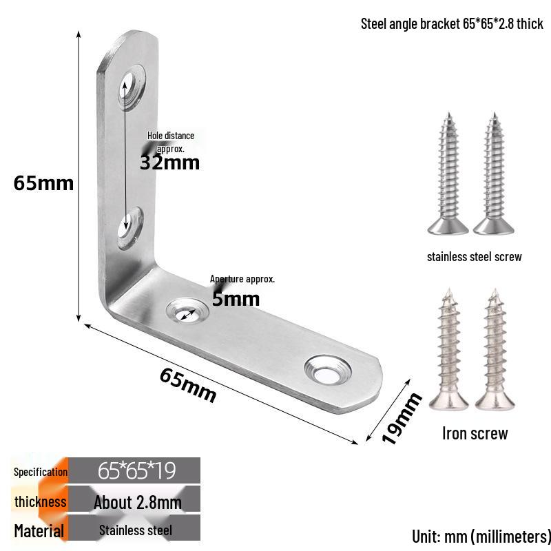 Thickened Stainless Steel 90° L-Shaped Bracket for Furniture and Shelves