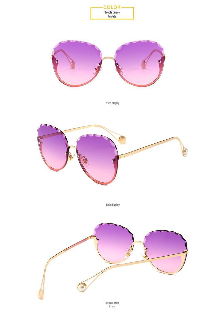 New European-American Trend Rimless Edge-Cut Large Frame Ladies Sunglasses 8913